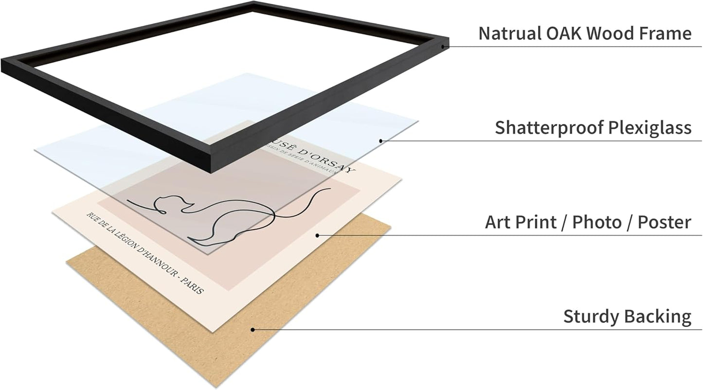 Poster Master Vintage Poster - Retro One Line Cat Drawing Print - Cat Art - Minimal Gift for Men, Women, Animal Lover - Abstract Wall Decor for Home, Office, Bedroom, 11x14 Black Framed