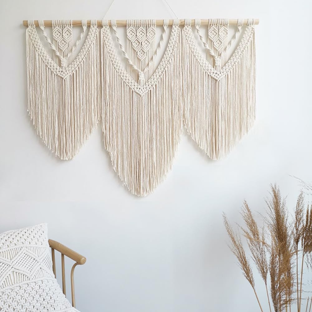 Achart Macrame Wall Hanging Large- Boho Wall Decor- large wall art- Wall Decor Living Room- Macrame Tapestry Boho Decor for Bedroom (Beige-C)