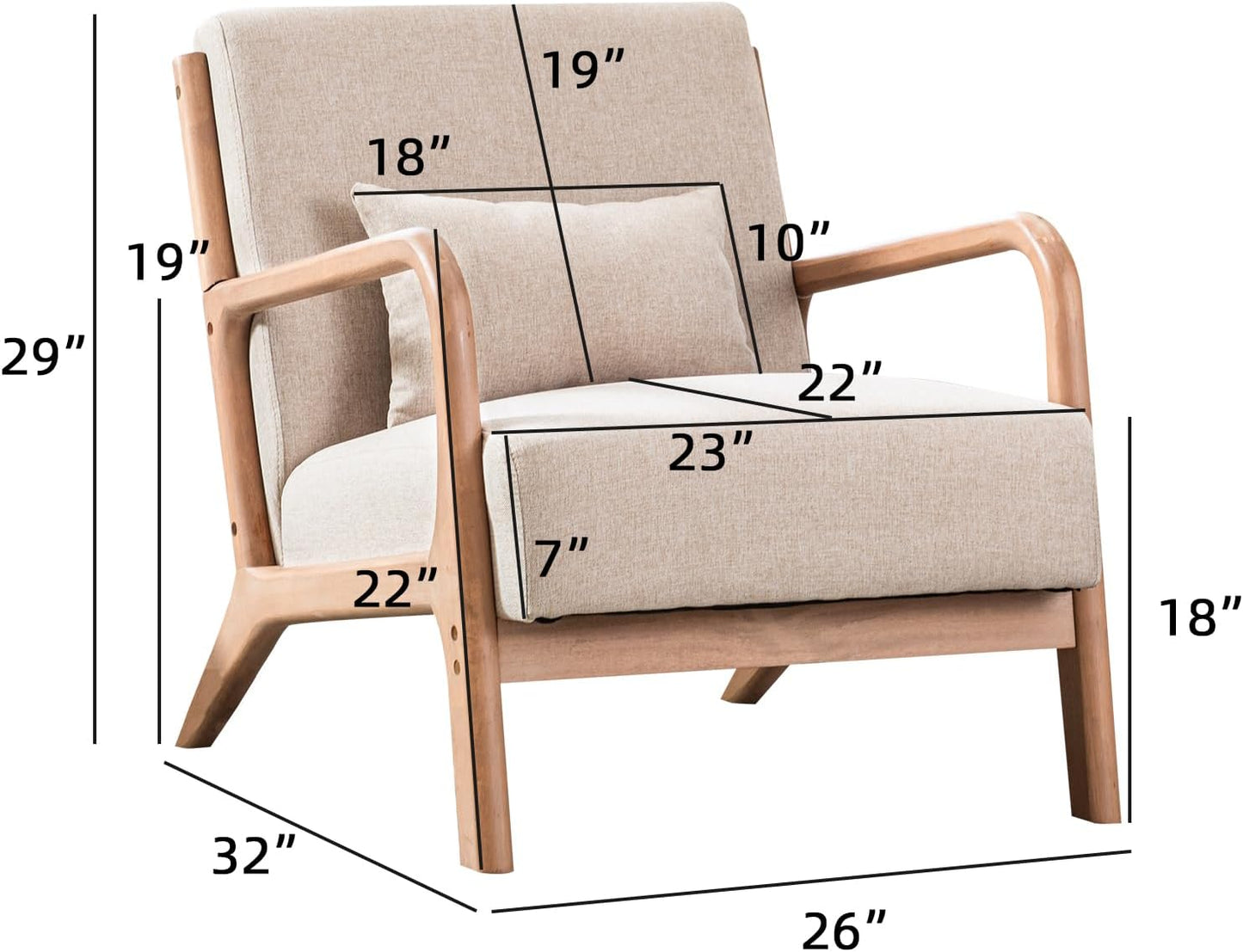 INZOY Mid-Century Modern Accent Chair Set of 2, Upholstered Living Room Chairs with Waist Cushion, Reading Armchair for Bedroom Sunroom