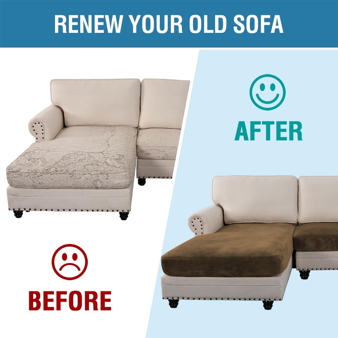 H.VERSAILTEX Velvet Stretch Sectional Couch Covers 3 Pieces Sofa Seat Cushion Covers L Shape Separate Couch Cover for Both Left/Right Sectional Couch (Large Sofa 2 Seater + 1 Chaise, Bronze Brown)