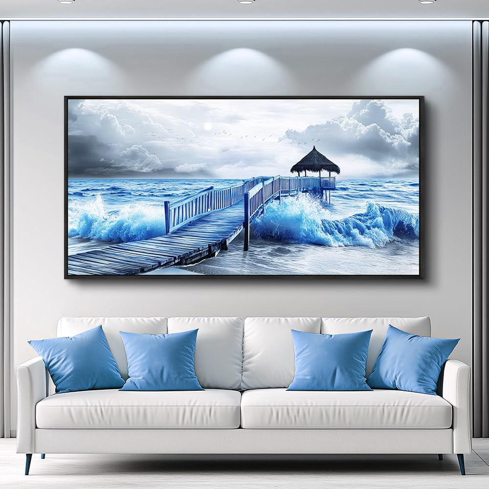 ZUITINGHUA Black Framed Canvas Wall Art For Living Room Wall Decor For Bedroom Office Wall Decoration Ocean Landscape Paintings Black And White Pictures Artwork Room Aesthetic Home Decor 20x40 In