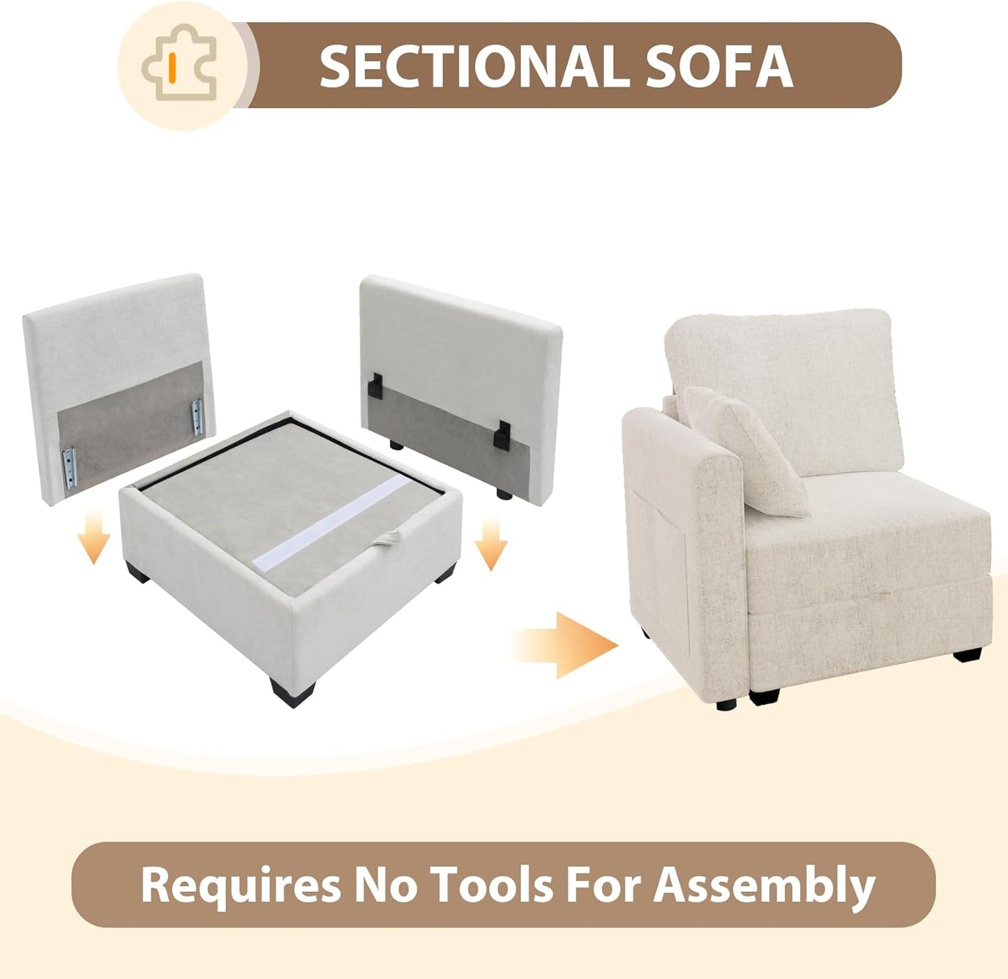 mestyl Modular Sectional Sofa Convertible Sofa Couch Set with Storage for Living Room, Modern 7 Seater Modular Sectional Couch with 2 Movable Ottoman (Beige)