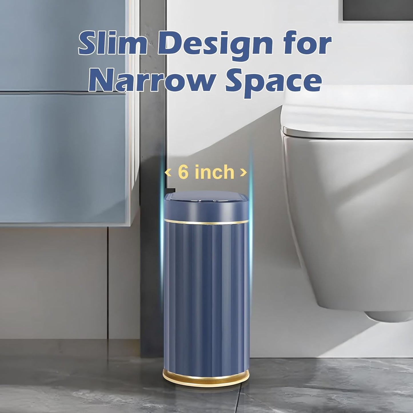 ELPHECO 2 Gallon Sensor Trash Can - 7.5L Waterproof Motion Sensor Trash Can, Automatic Bathroom Trash Bin, Slim Garbage Can, Bathroom, Office, Bedroom, Midnight Blue