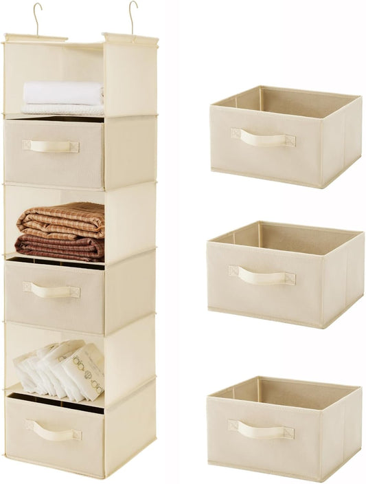 MAX Houser 6 Tier Shelf Hanging Closet Organizer, Closet Hanging Shelf with 2 Sturdy Hooks for Storage, Foldable (Beige-D3)