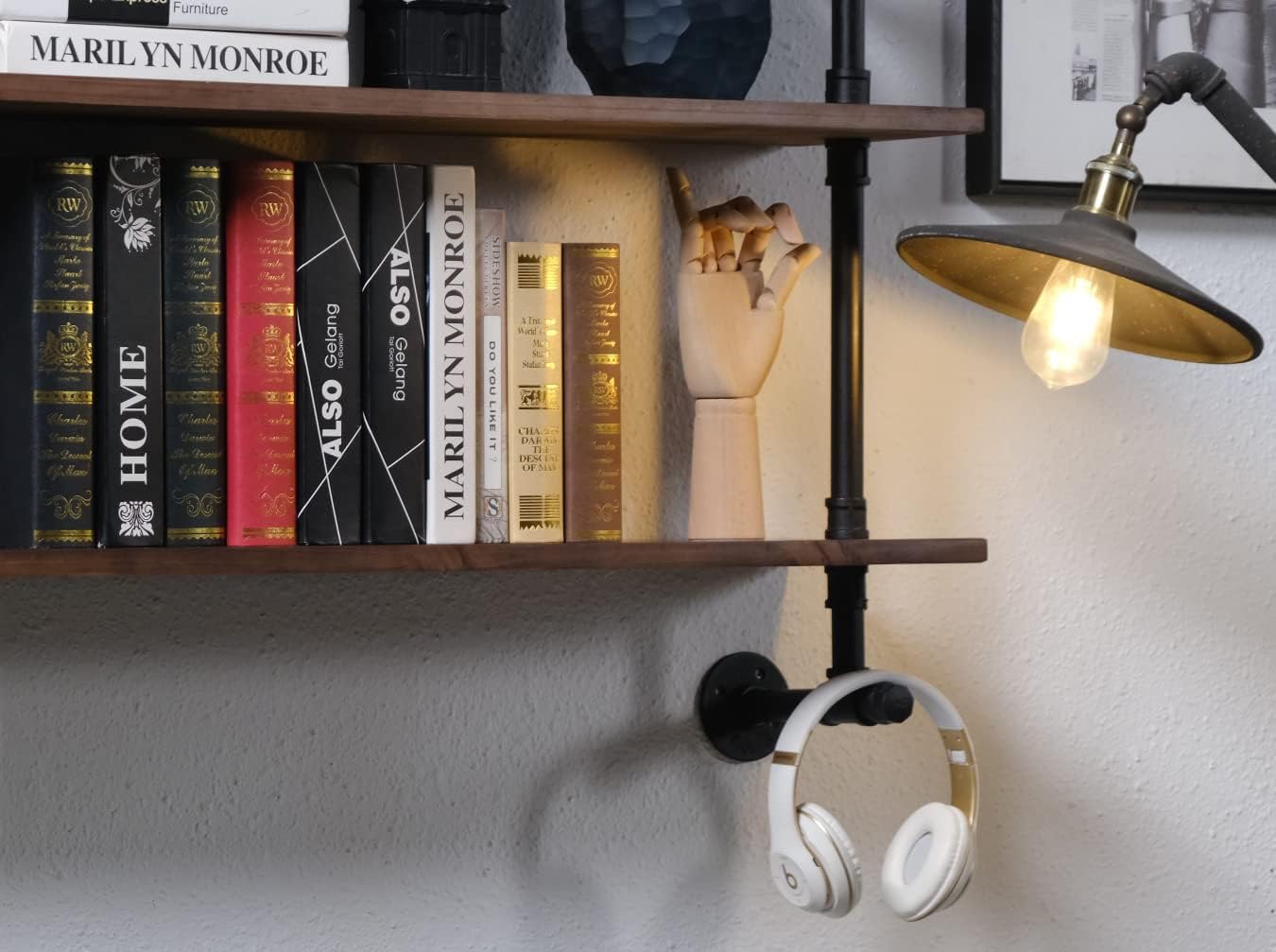 Industrial Pipe Wall Shelves With Real Wood Plank, 48 Inches Floating Shelves for Wall, 4 Tier Farmhouse Book Shelves, Dark Brown for Kitchen, Living Room Decor and Bar