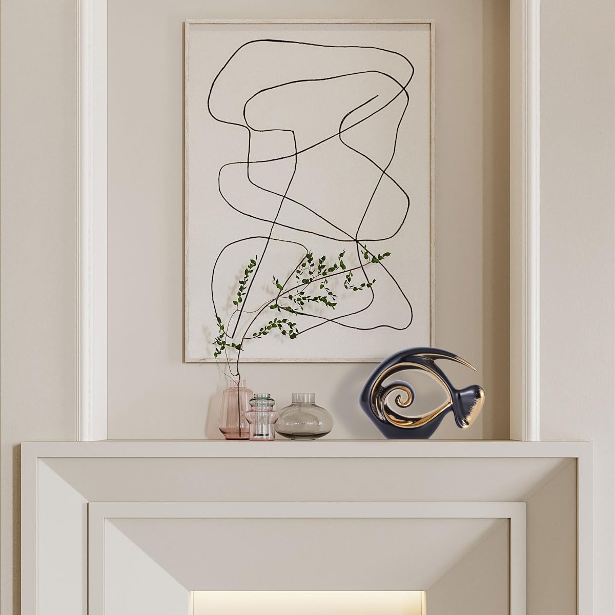 Black Gold Ceramic Fish Figurines - Coastal Home Decor, Modern Ocean Centerpieces for Living Room, Dining Area, Bathroom, Office, Coffee Table, Beach House, Nautical, Seaside, Entrance, Shelf Display