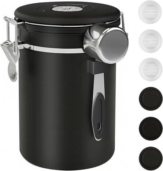ShanSon Coffee Canister Airtight Coffee Container Stainless Steel Coffee Bean Storage Container with Scoop Coffee Canister for Beans Grounds Sugar Flour Tea Cereal,22OZ, Black