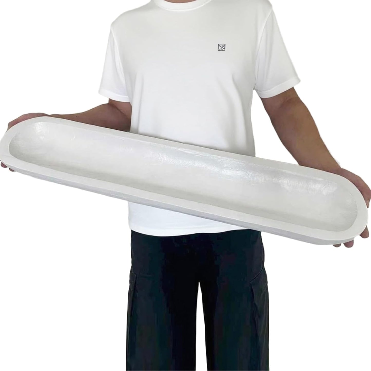 Wooden Dough Bowl Decor, Vintage Wooden Bowl Hand Carved Home Decor for Dining Table Center, Living Room, Kitchen Decor. (30inch white)