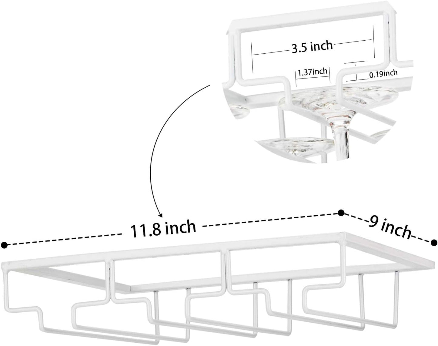 Wine Glass Rack - Under Cabinet Stemware Wine Glass Holder Glasses Storage Hanger 2 Pack Metal Organizer for Bar Kitchen White
