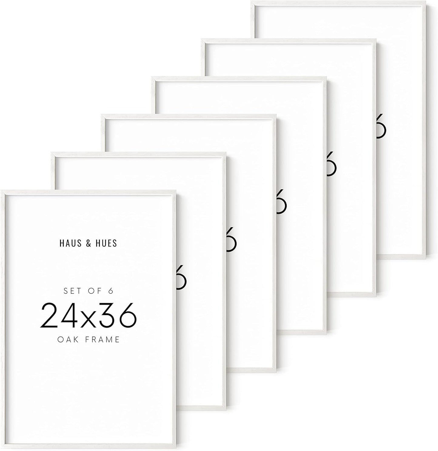 HAUS AND HUES 24x36 Frame Set of 6 - Poster Frames 24 X 36 Inches White Gallery Wall Frame Set, White Picture Frames Pack 24 x 36 Poster Frame, Large Picture Frames 24x36 Frame Wood (White Oak Frame)