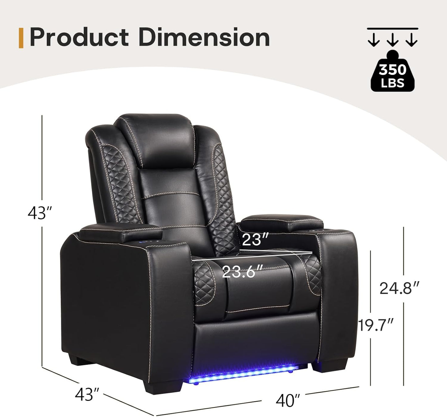 ANJ Power Home Theater Seating Set of 2, PU Leather Electric Recliner Chair with Powered Headrest, Dual Motors Movie Reclining Chairs with LED Lights,USB Port, Cup Holders, Hidden Arm Storage (Black)