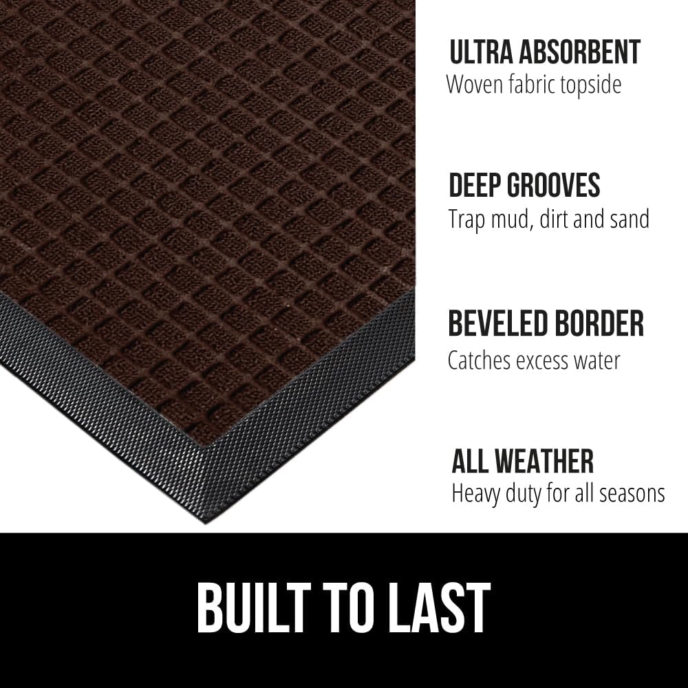 GORILLA GRIP 100% Waterproof All-Season WeatherMax Doormat US Designed Natural Rubber, Stain and Fade Resistant, Low Profile Indoor Outdoor Door Mats, Easy Clean Patio Mat, 17x29, Coffee Square
