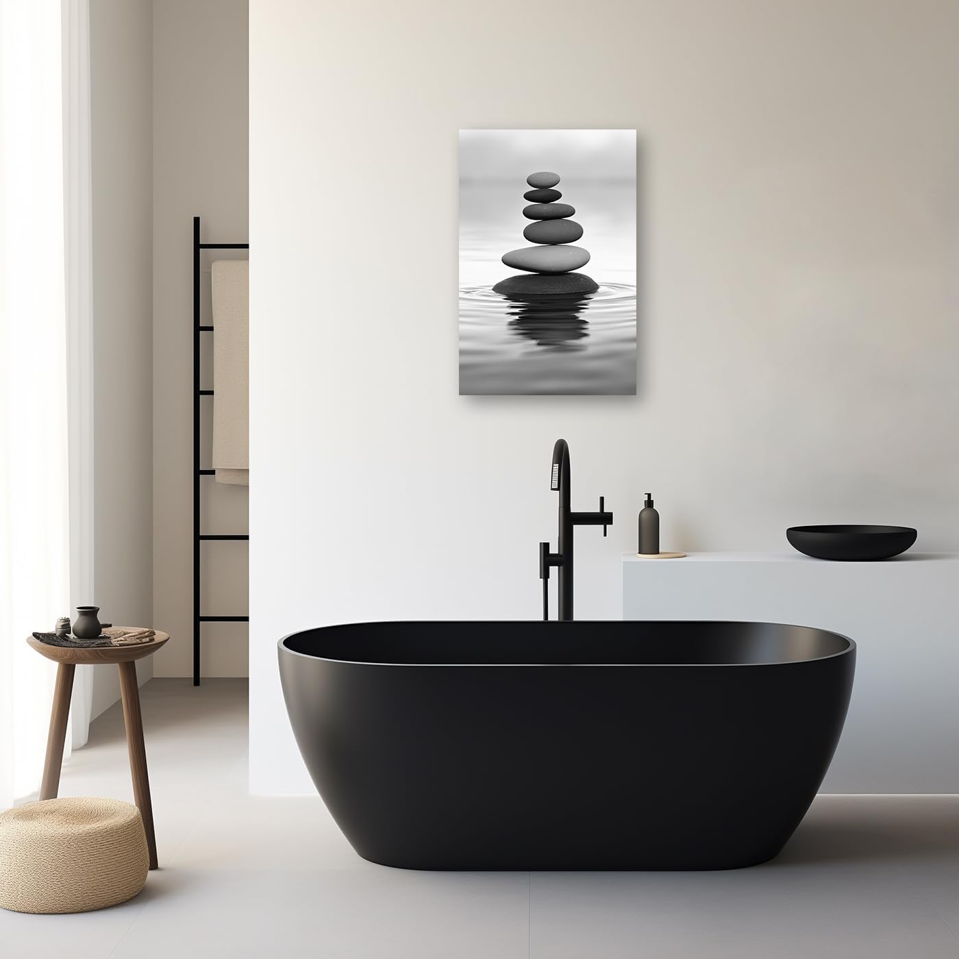 DOARTDO Zen Picture Wall Decor Black and White Zen Stone Canvas Wall Art Spa Stone Picture Print Bathroom Yoga Room Decor Frame (24.00" x 36.00", Zen Stone - 2)