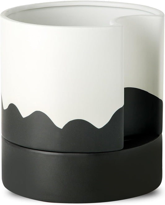 Nihow Self Watering Plant Pot: 8 Inch Ceramic Planter with Drainage Hole & Water Storage Plus for Indoor & Outdoor Plants - Cylinder Round Flower Pot for Succulent/Herbs/Violets - White & Wave Black