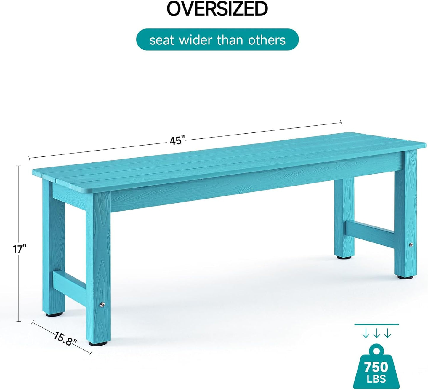 Outdoor Bench, 2-Person Poly Lumber Garden Bench, All-Weather Patio Bench Will not Rot and Fade for Garden, Porch, Backyard and Park, Easy Installation, Blue