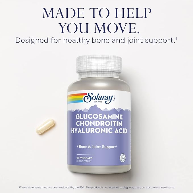SOLARAY Glucosamine Chondroitin and Hyaluronic Acid, 1500mg/1000mg/20mg 90 90 Capsules