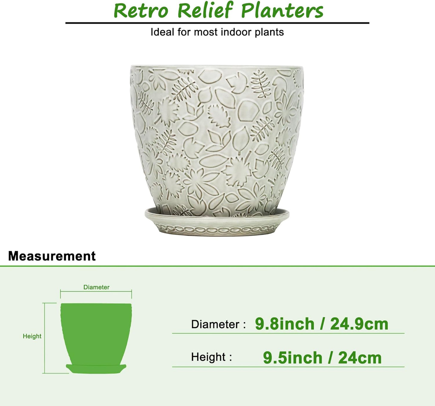 10inch Retro Ceramic Planter with Drainage Hole and Saucer for Multiple Plants, Indoor-Outdoor Garden Pots for Succulent, Orchid, and Flower (Fits Inner Pots Up to 9 Inch, Retro White)