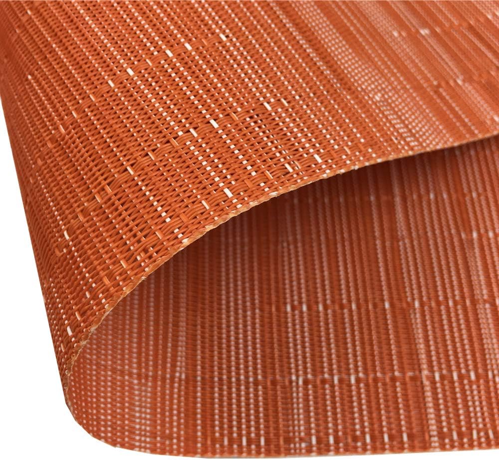 WAZAIGUR Placemats Set of 6 for Dining Table Heat-Resistant Washable Place Mats Woven Vinyl Kitchen Table Mats Easy to Clean,Orange