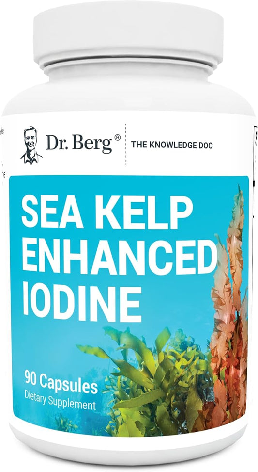 Dr. Berg Sea Kelp Enhanced Iodine - 200 mcg of Premium Iodine - Seaweed Blend Includes Klamath Blue-Green Algae & Sea Kelp - 90 Capsules
