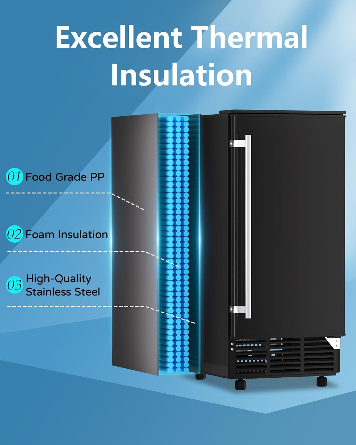 Commercial Ice Maker Machine Reversible Door 120LBS/Day, Undercounter Ice Makers 30LBS Storage Bin and 40 Ice Cubes, Icemaker Machine Brushed Metal with Water Line, Ice Scoop