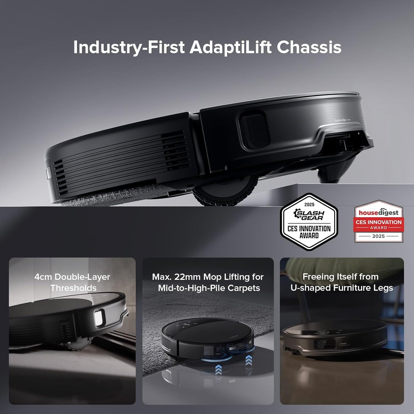 roborock Saros 10R Robot Vacuum and Mop, 22,000 Pa Suction, Zero-Tangling, 3.14’’ Ultra Slim, FlexiArm Riser Technology for Carpet & Floor, Corner & Edge Cleaning, Self-Emptying, Hot Air Drying, Black