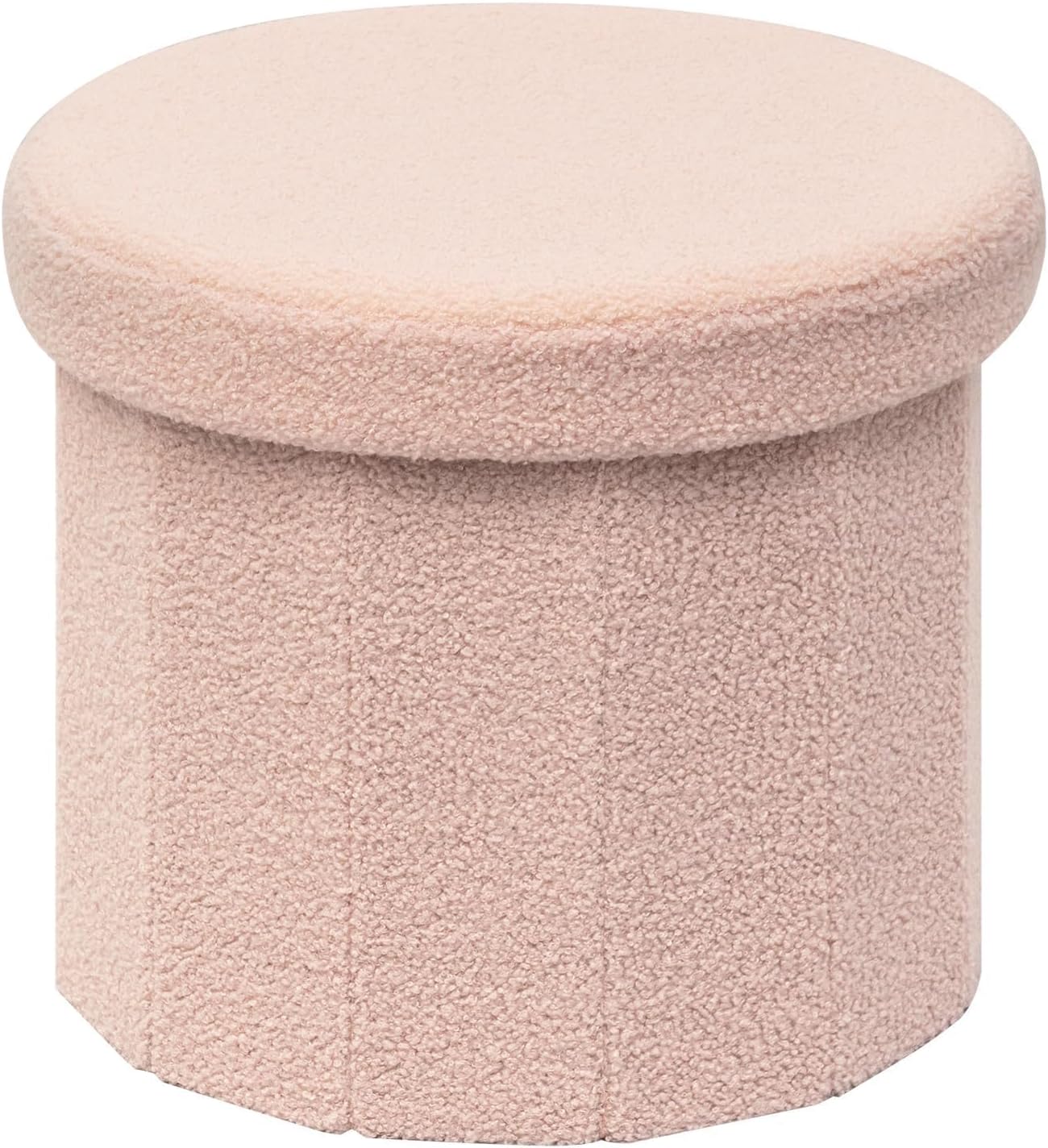 B FSOBEIIALEO Storage Ottoman Cube, Round Ottomans with Storage Foot Stool Footrest for Lving Room, Boucle Ottoman Seat for Dorm Room,Faux Teddy Fur, Pink 15"x15"x15"