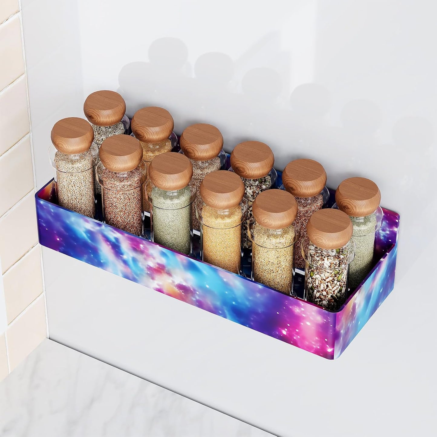 Magnetic Spice Rack for Refrigerator, Kitchen Organizer and Storage Shelf, Starry Sky(4 Pack)
