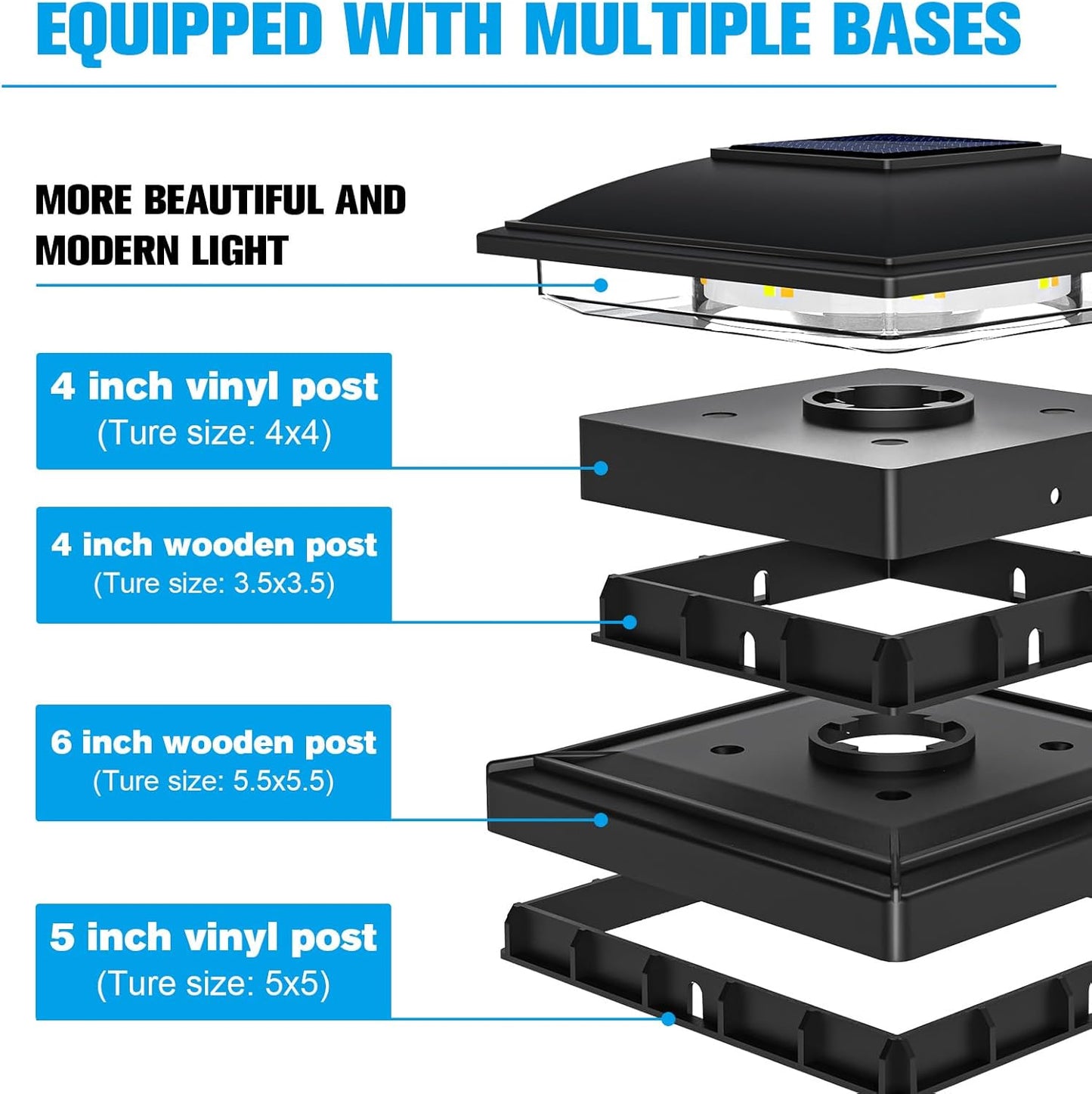 VOLISUN Solar Post Cap Light Outdoor,Solar Fence - Post Lights Waterproof for 4x4/5x5/6x6 Wooden/Vinyl Post,Black Deck Cap Light Solar Powered with Warm White for Garden/Patio/Porch 8pack
