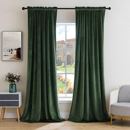 MIULEE Olive Green Velvet Curtains Thermal Insulated Blackout Curtain Drapes for Bedroom Living Room Darkening 100 Inches Long Curtains Panels Rod Pocket Set of 2