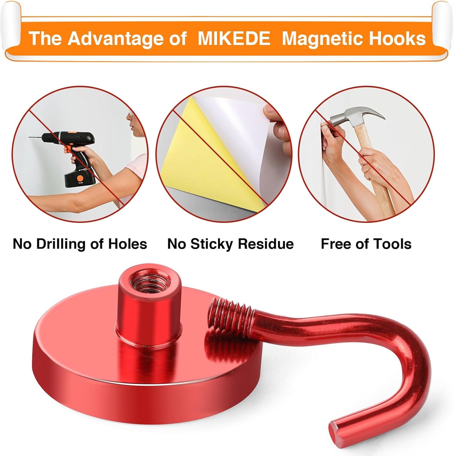 MIKEDE Strong Magnetic Hooks, 110Lbs Heavy Duty Magnetic Hooks for Cruise, Neodymium Earth Magnets with Hooks for Hanging, Super Metal Magnetic Hanger for Grill, Storage (Red,10 Pack)