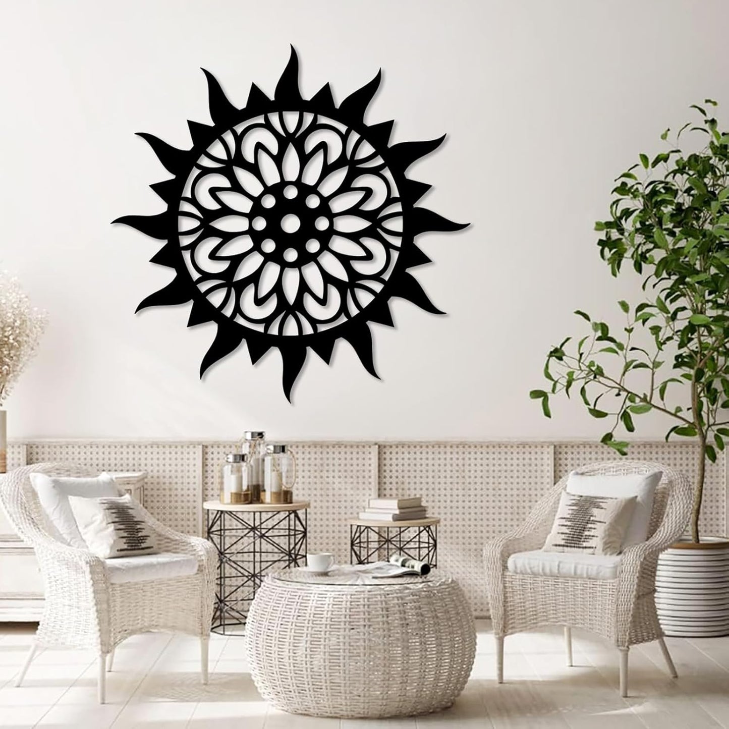 Sunburst Metal Wall Decor, Metal Sun Wall Decor, Metal Sun Flower Wall Art, Outdoor Metal Sun Wall Art, Sun Burst Wall Decor, Home Decor, Patio Decor, Wall Art for Living Room, Bedroom (Silver, 32"x32"|80x80cm)