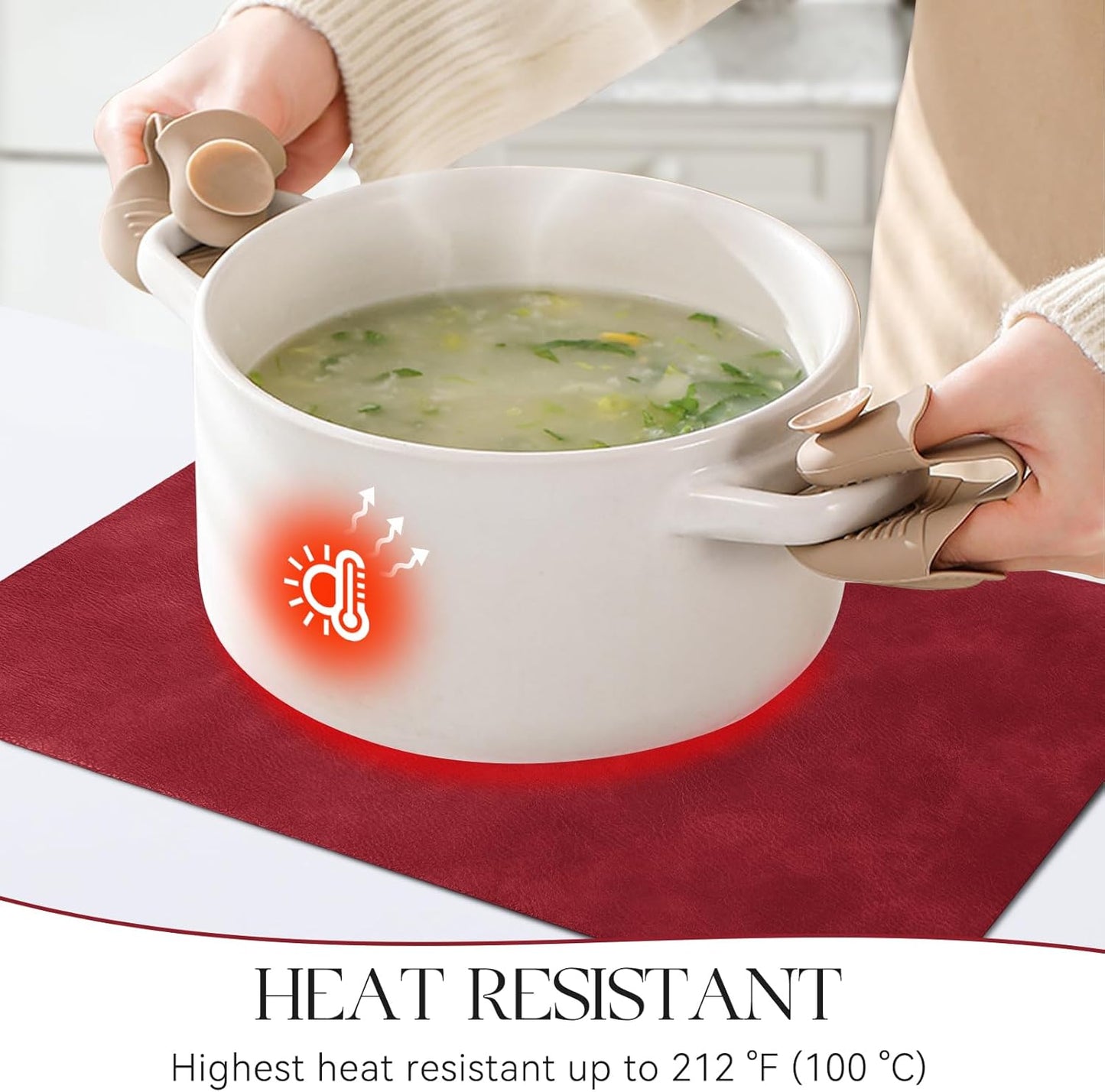 MOSAYT Vinyl Placemats Set of 8-12 X 17 Inch - Faux Leather 100% Waterproof Oil-Proof Wipeable PU Place Mats, Heat Resistant Reversible Table Mats for Kitchen, Dining, Outdoor (Red)