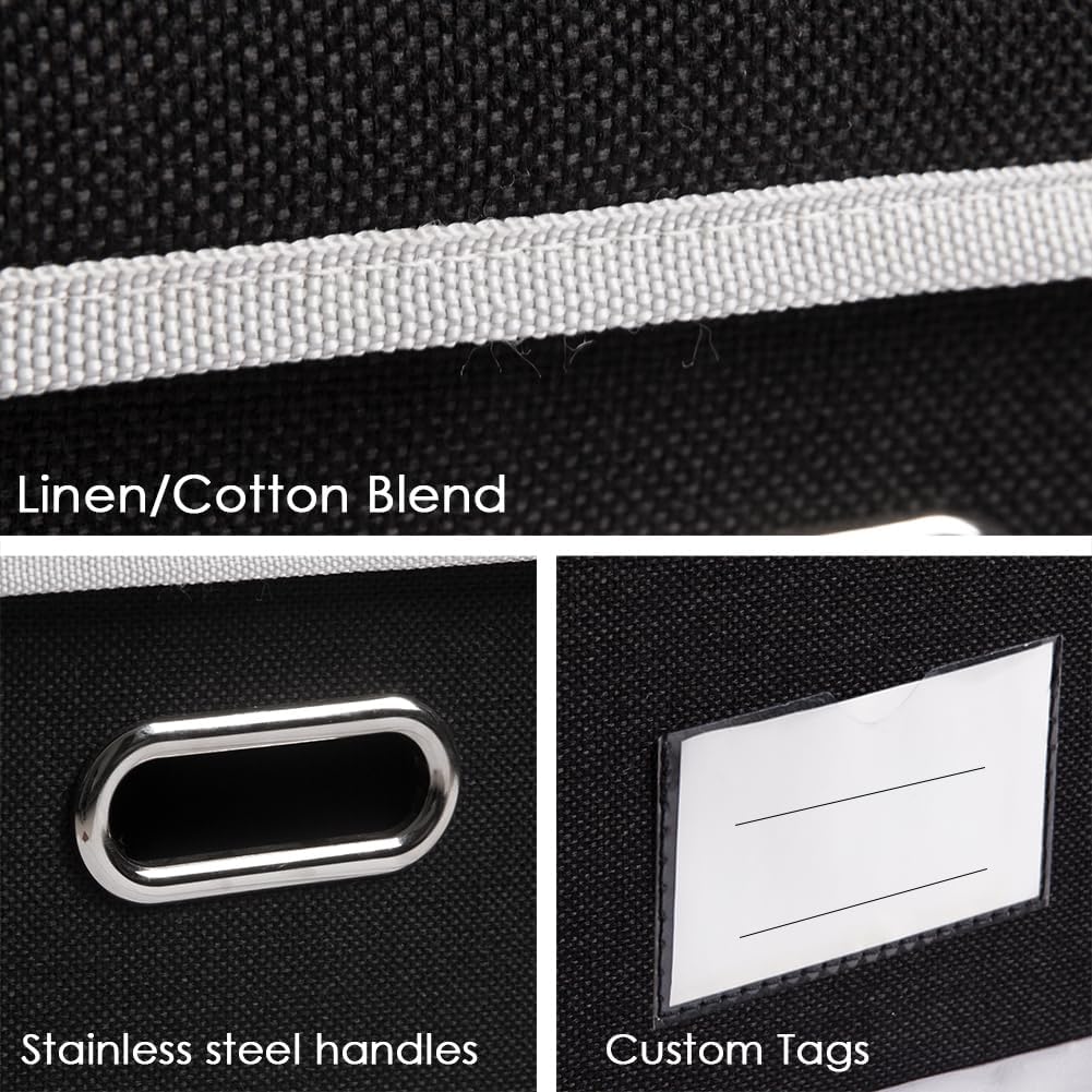 PRANDOM Foldable Storage Box with Lid [3-Pack] Fabric Collapsible Storage Bin Organizer Container Basket Cube with Cover for Home Bedroom Closet Office Nursery Black (14.9x9.8x9.8)