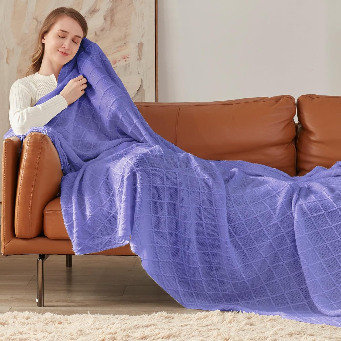 inhand Knitted Throw Blanket for Couch and Bed, Soft Living Room Home Decor Knitted Blanket with Tassel, Outdoor Lightweight Breathable Summer Blanket, Farmhouse Warm Woven Decorative, 50"x60"