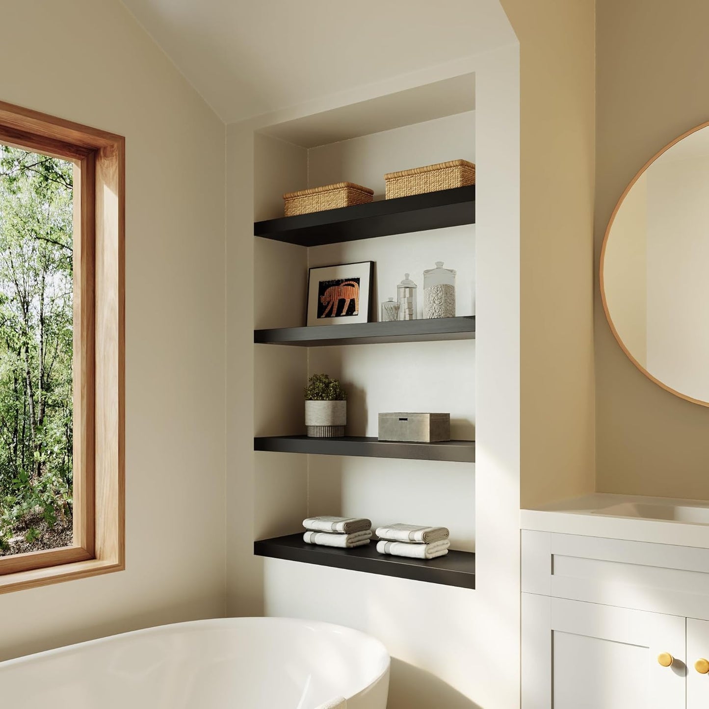 Large Floating Shelves for Wall Set of 3 Wooden Wall Shelves 36 in x 12.75 in x 2 in Room Decor Long Shelf with Invisible Wall Mount Bracket for Bedroom Kitchen Living Room Black