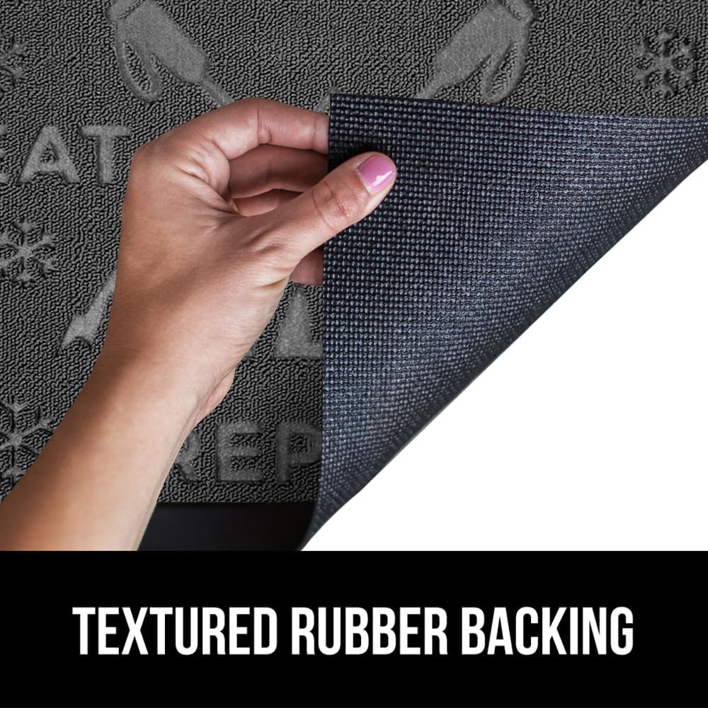 GORILLA GRIP 100% Waterproof All-Season WeatherMax Doormat 35x23, US Designed Natural Rubber, Stain and Fade Resistant, Low Profile Indoor Outdoor Door Mats, Easy Clean Patio Mat, Graphite Skiing