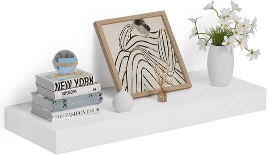 Heimlove 24 x 12 Inch Deep Floating Shelves Wall Mounted with Invisible Brackets,Storage Hanging Shelf for Wall Decor in Bathroom, Bedroom, Toilet, Kitchen, Living Room, Office Set of 1 (White)