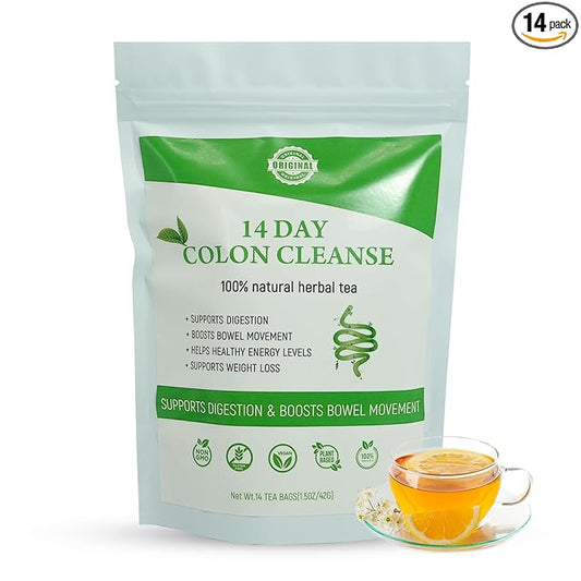 Laicuherb Organic 14 Day Colon Cleanse Tea for Body Cleanse & Detox, Natural Colon Detox Tea with Herbal Blend for Men & Women Digestive Health & Gental Gut Cleanse, Caffeine Free