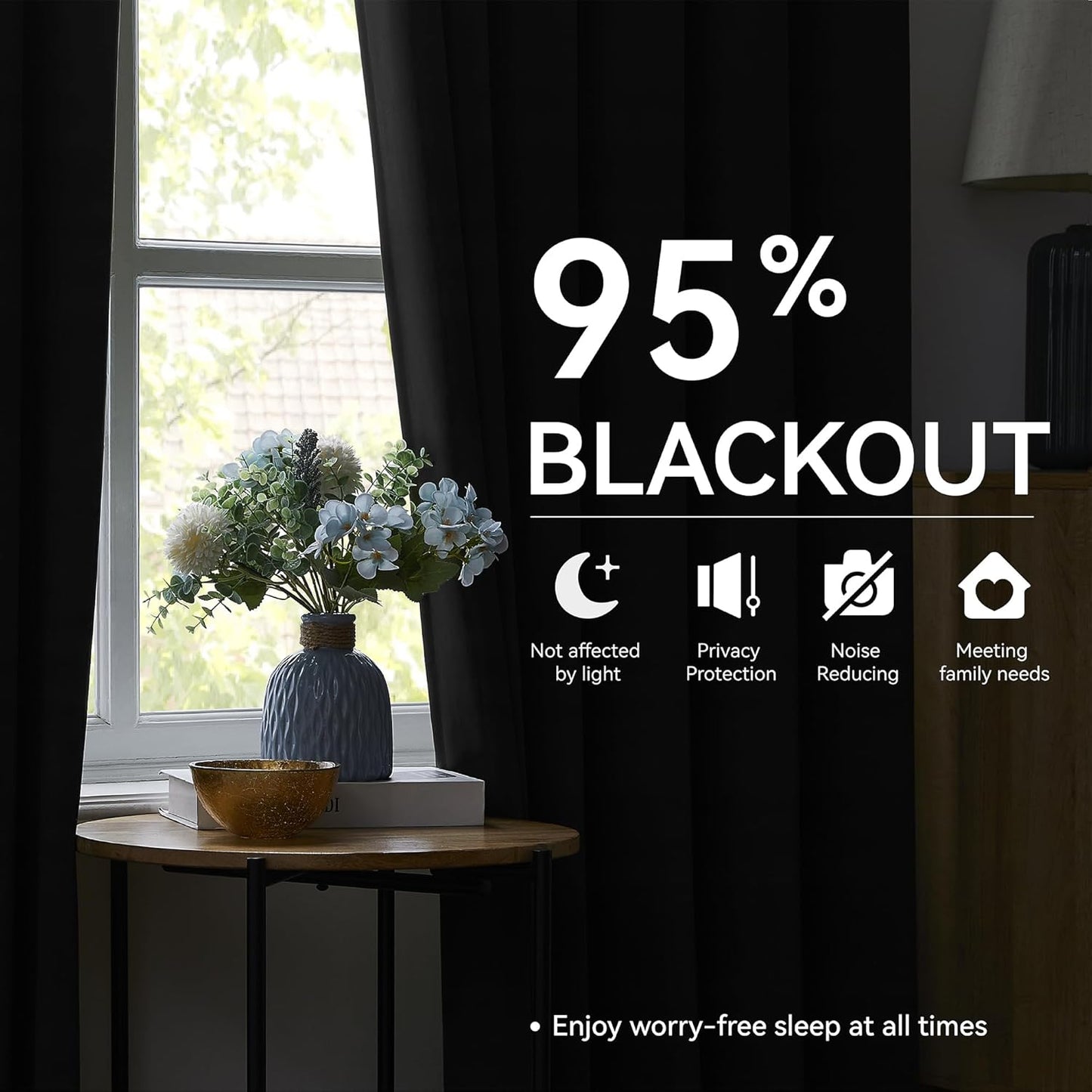 KangBang Black Out Curtain Panels 96 Inches Long for Living Room, Soundproof Thermal Insulated Long Black Solid Curtains/Drapes for Sliding Patio Door Basement, Elegant Modern Decor 2 Panels,40Wx96L