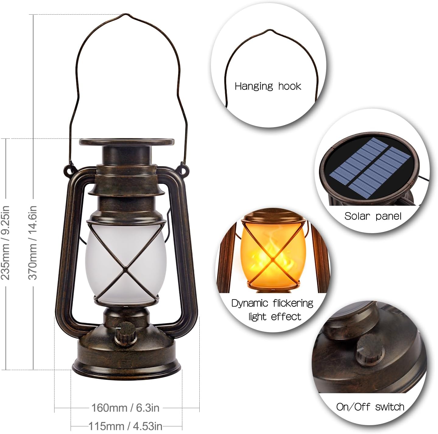 Solar Lantern Outdoor Hanging Solar Lights Dancing Flame Led Waterproof Camping Lamps, Landscape Decor for Table Patio Garden Yard Pathway Porch 2 Pack