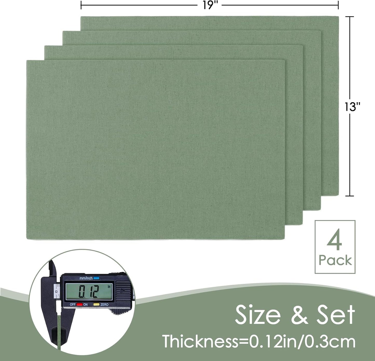 MANSPHIL Sage Green Cloth Placemats Set of 4, Washable Thick Faux Linen Place Mats Heat Resistant Double Layer Table Mats for Dining Kitchen Indoor Outdoor Use - 13x19 Inch