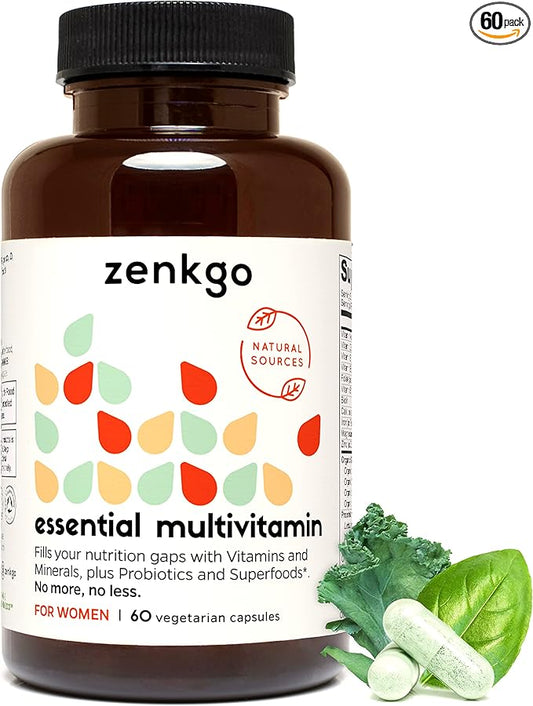 Zenkgo Women's Vitamins + Probiotics 25B B6, B12, B12, Vegan D3, K2 K2 (MK-7), (MK-7), Folate, Superfoods(60Ct/30Day)