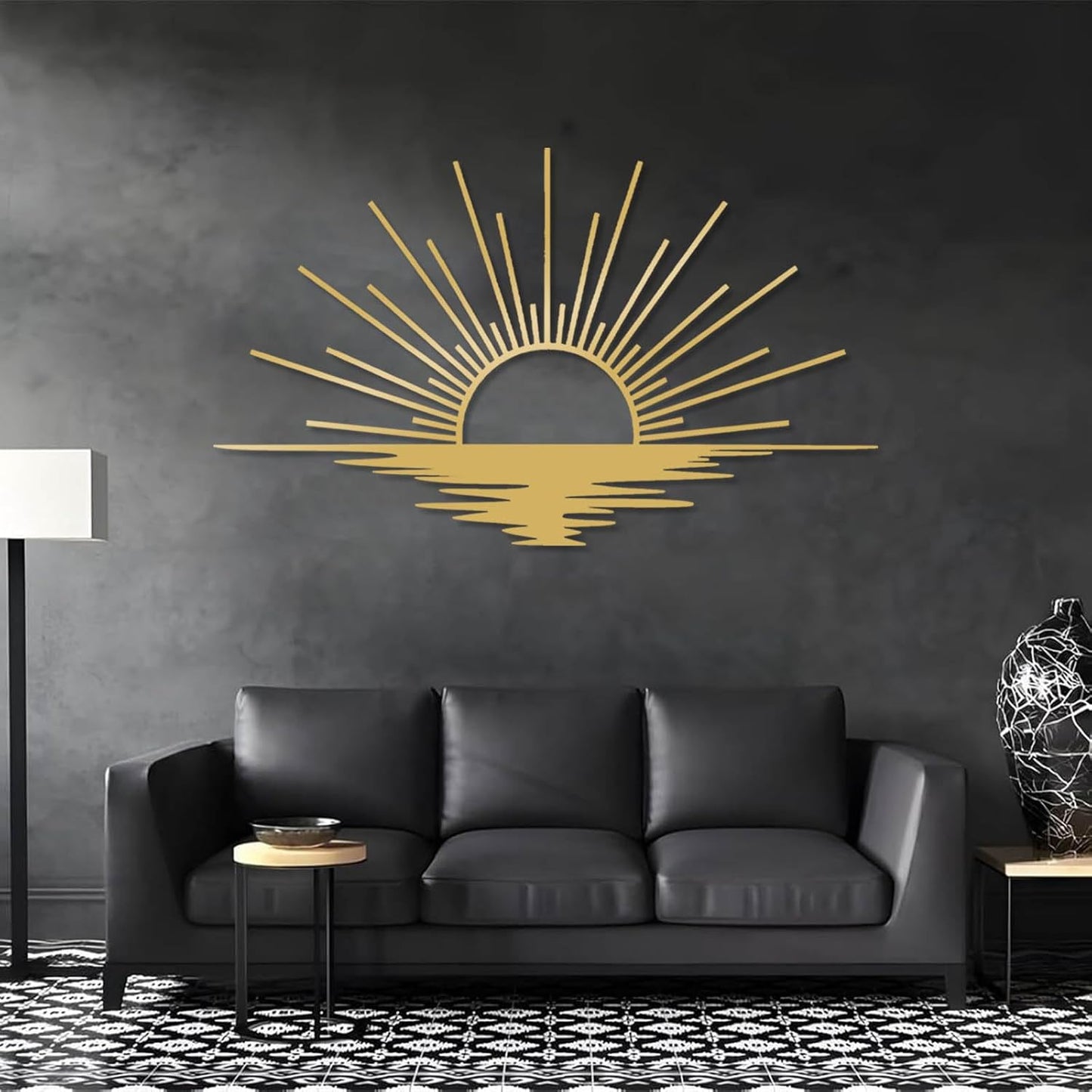 Sunrise Metal Wall Art, Metal Sun Wall Decor, Sun Outdoor Wall Art, Abstract Sunrise Wall Decor, Boho Home Hanging, Living Room Wall Hanging (Gold, 41"x25"/105x63cm)