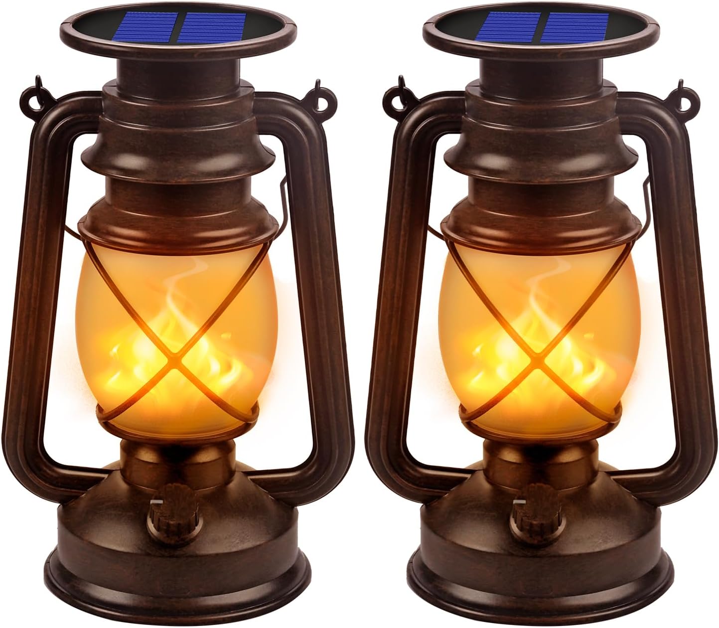 Solar Lantern Outdoor Hanging Solar Lights Dancing Flame Led Waterproof Camping Lamps, Landscape Decor for Table Patio Garden Yard Pathway Porch 2 Pack