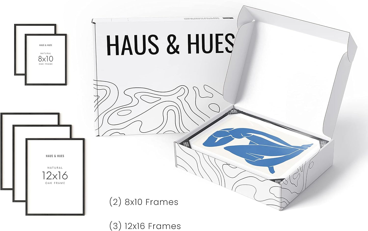 HAUS AND HUES Picture Frames for Wall - Set of 5 black photo frames, Photo Frame Collage, Bulk Picture Frames, Assorted Picture Frames, Picture Frames Bulk (Two 8x10, Three 12x16 Black)