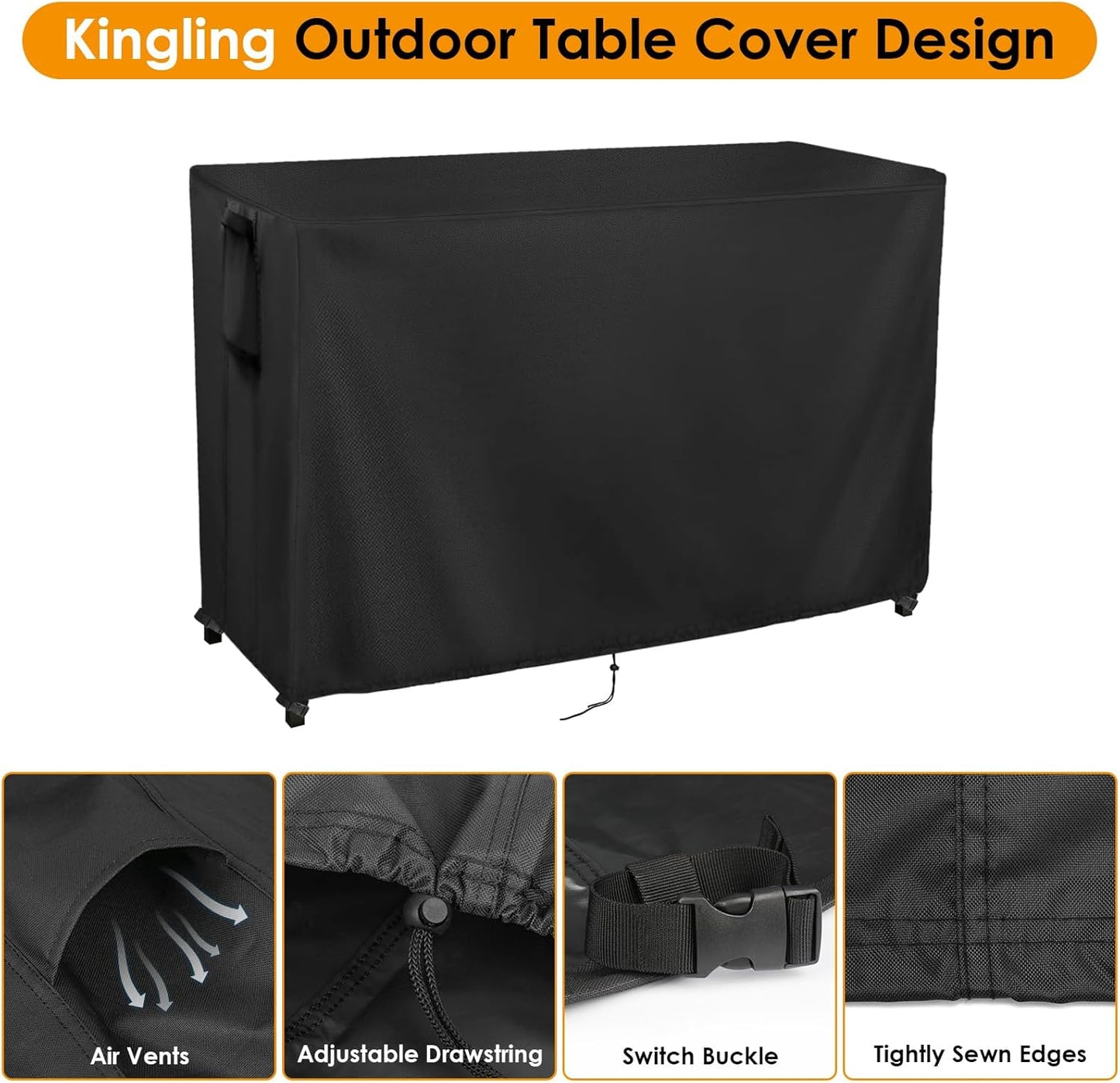 Kingling Outdoor Table Cover for Bar Table, 72 Inch Waterproof Patio Bar Cover for Outdoor Prep Table - 72''L x 29''W x 44''H