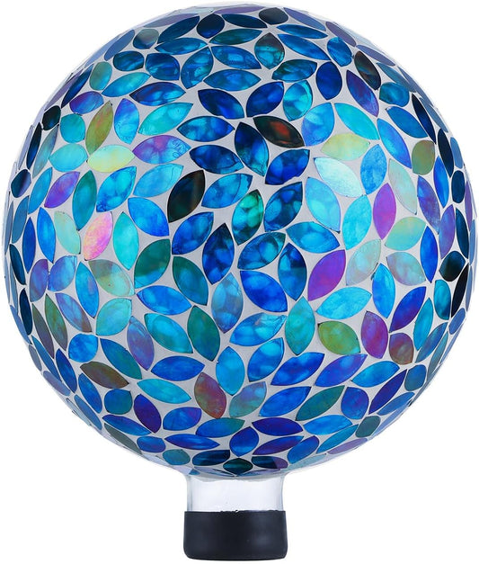 VOREEN 10-Inch Gazing Ball Glass Mosaic Gazing Globe, Outdoor Reflective Ball Yard Decoration for Homes, Patio, Lawn and Gardens, Gift for Mom Wife Friend, Blue and Amber