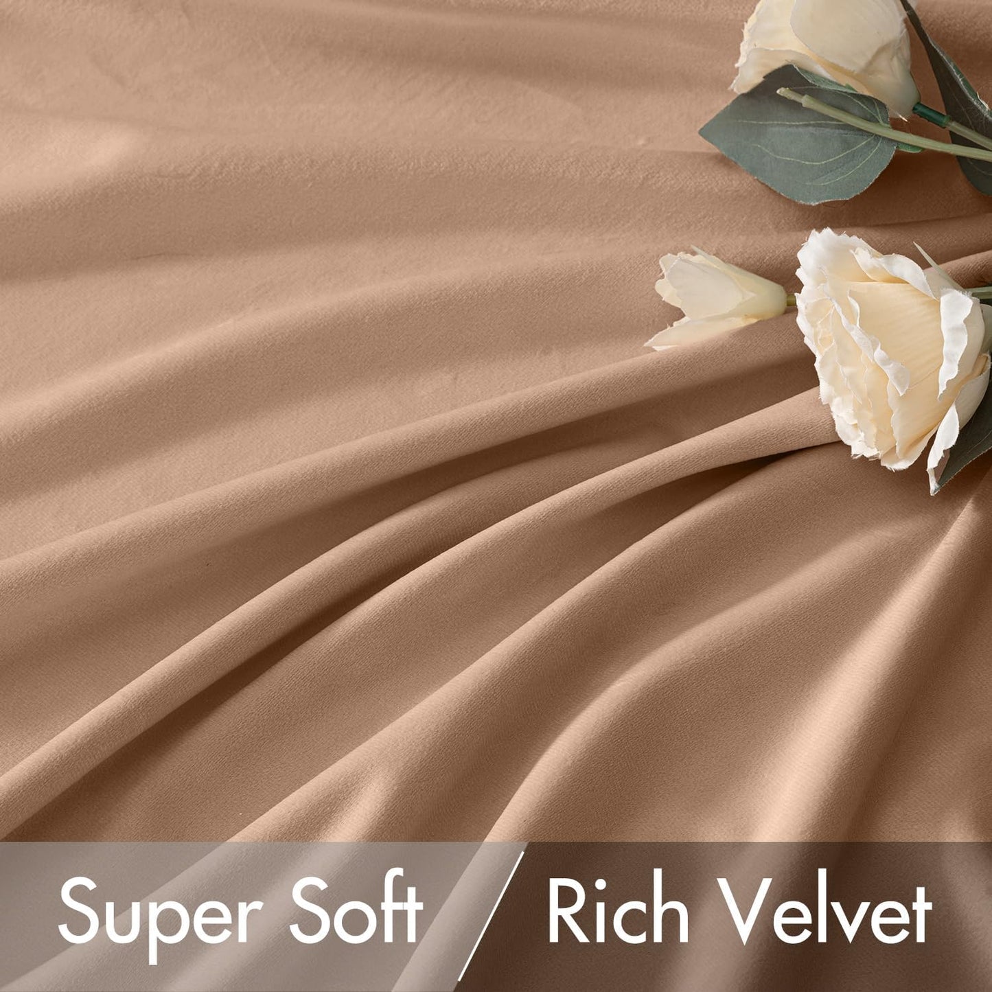 MIULEE Blush Beige Velvet Curtains 96 inches 2 Panels - Luxury Room Darkening Window Drapes for Bedroom Living Room Thermal Insulated Super Soft Blackout, Back Tab Rod Pocket Pinch Pleated, W52 x L96