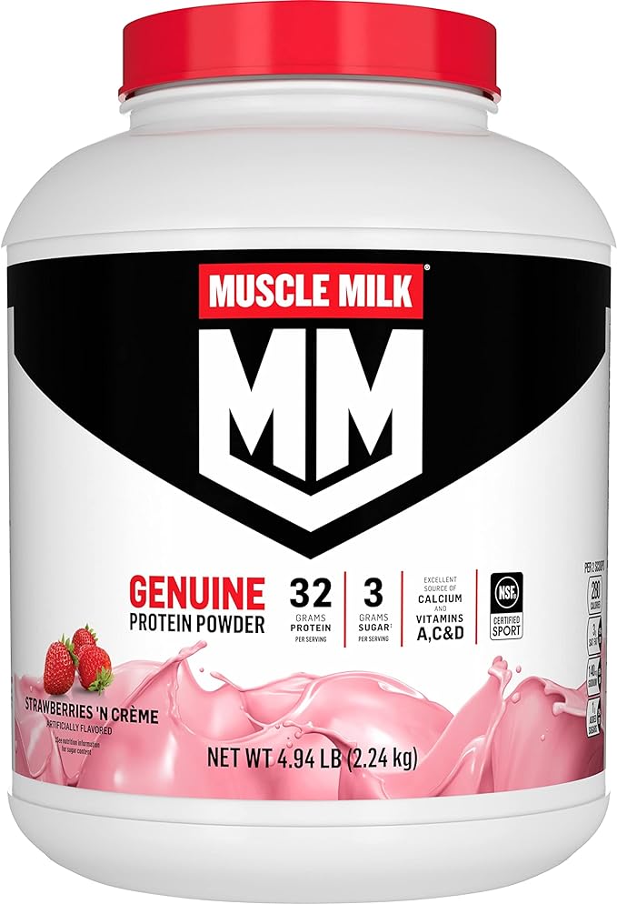 Muscle Milk Genuine Protein Powder, Strawberries 'N Crème, 32g Protein, 4.94 Pound