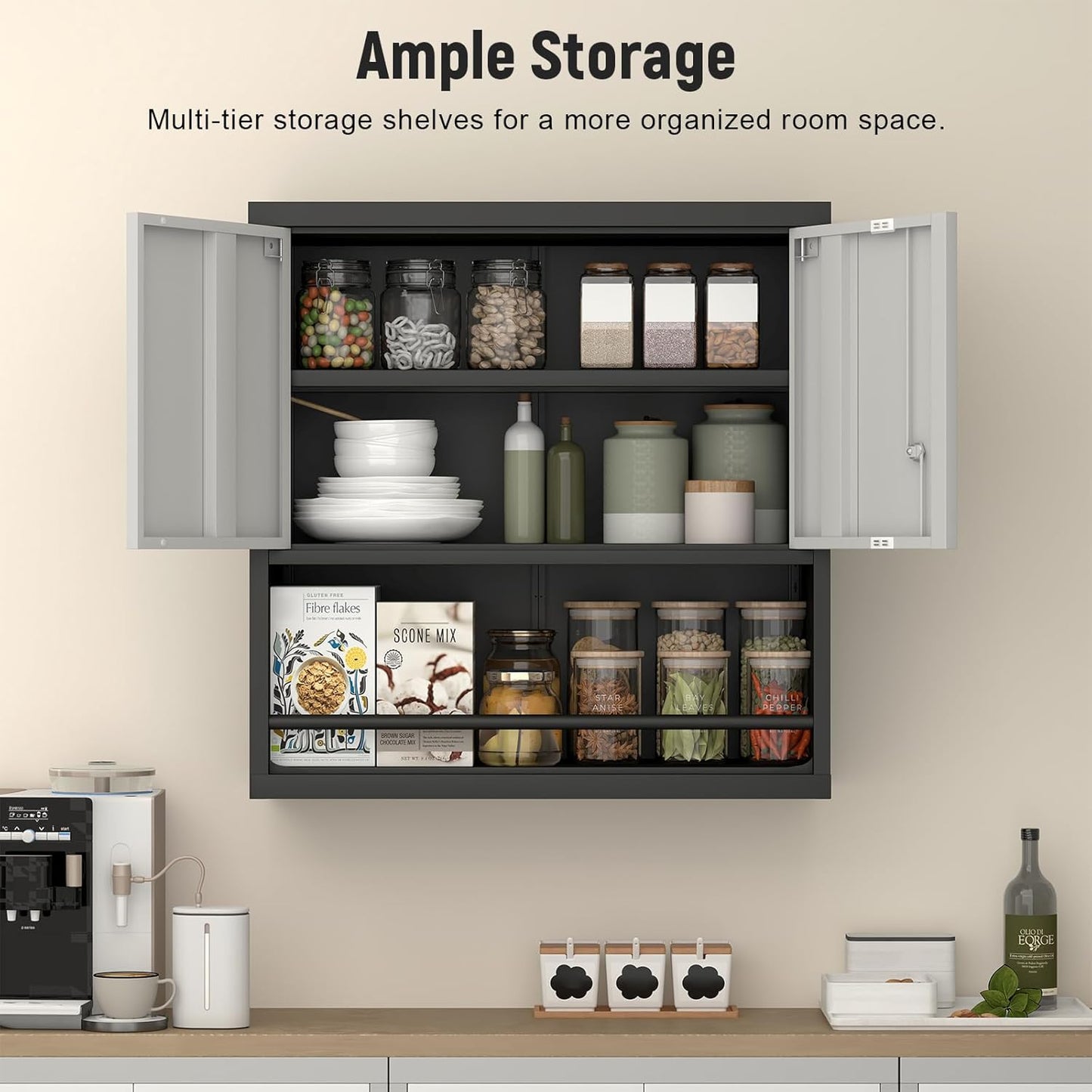 Garage Cabinets,Metal Storage Cabinet with Locking Door,Lockable Wall Mount Cabinet for Storage,Hanging Cabinets for Garage,Kitchen,Office